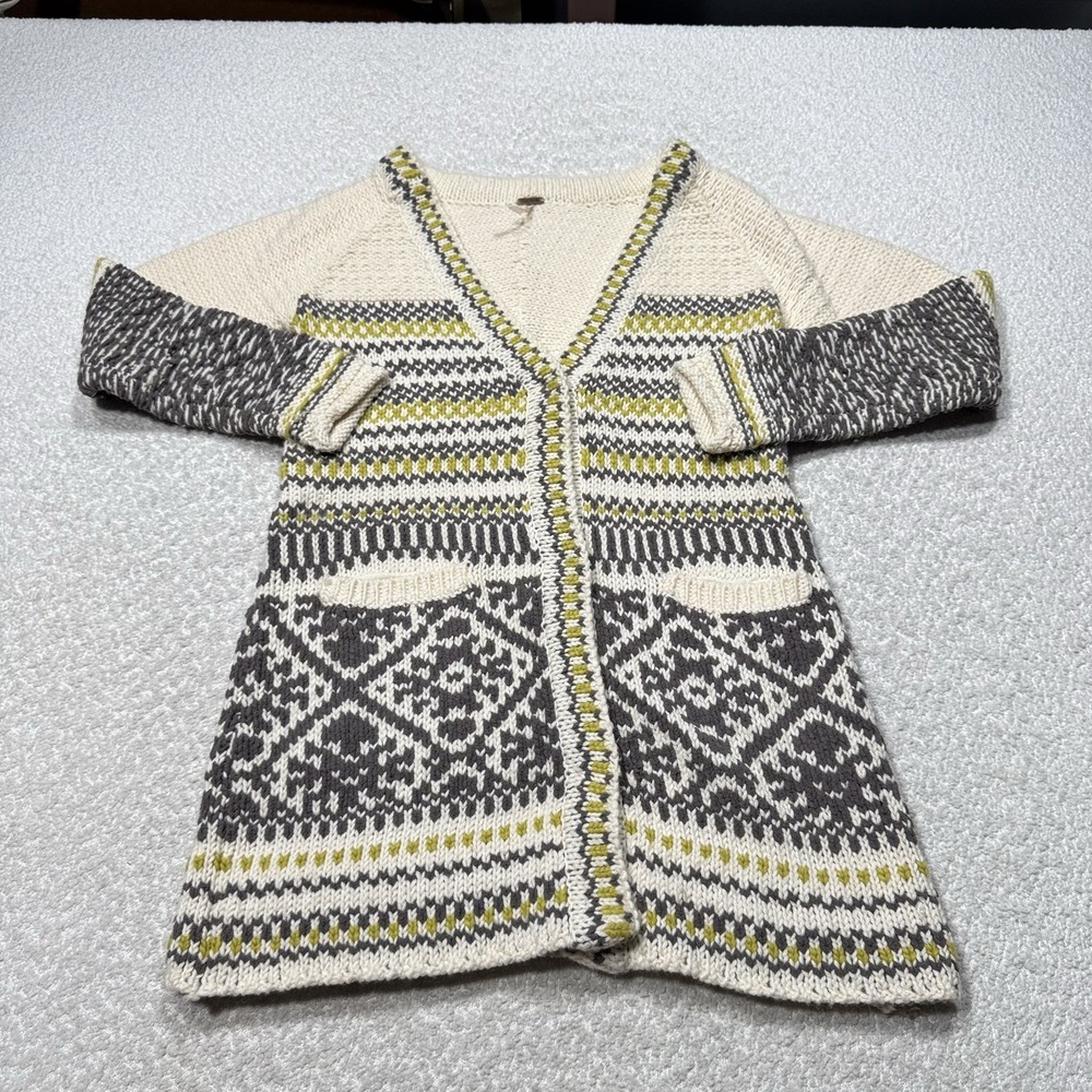 Free People Womens Cardigan Annabelle Long Knit Bohemian Wool Blend MINT XS